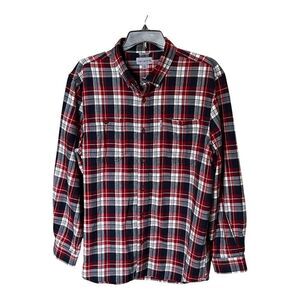 Carhartt Cotton Relaxed Fit Red, White & Blue Plaid Button Shirt Down Size XL